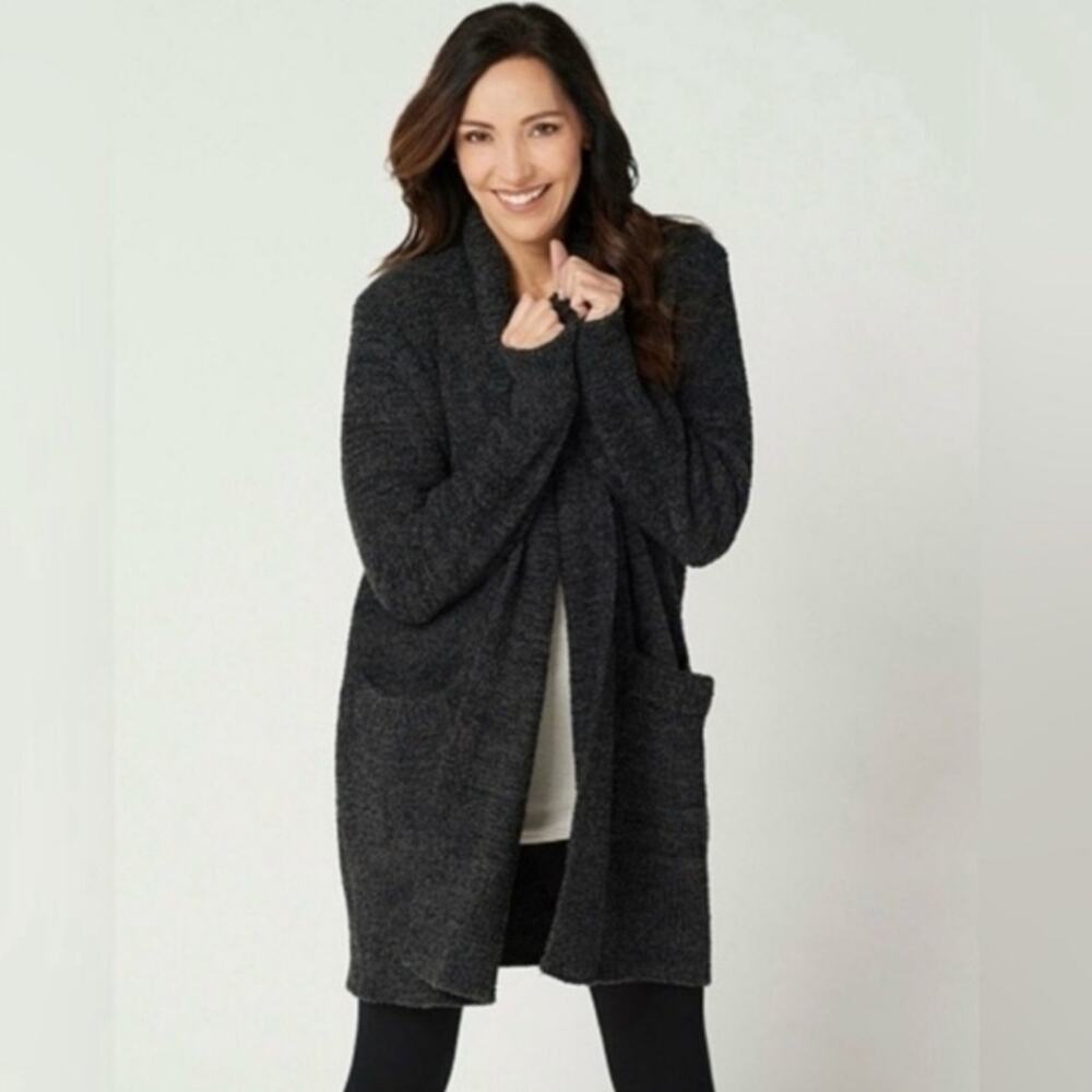 BAREFOOT DREAMS CozyChic Cali Cardi Duster Cardigan Sweater Size L Carbon/Black